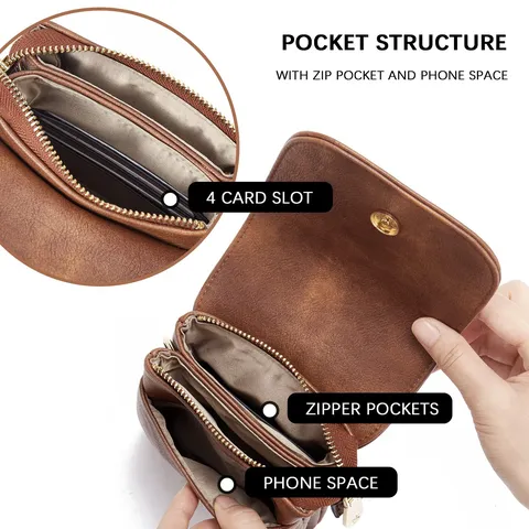 Luxury Women Retro PU Leather Phone Bag Wallet Minimalist Small Crossbody Shoulder Bag With Litchi Grain Pattern Purse