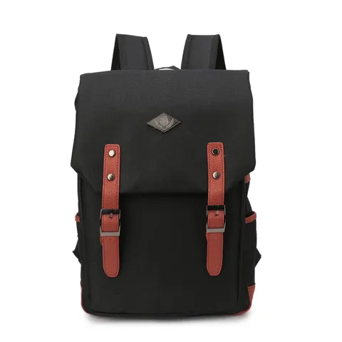 Casual British Style Oxford Cloth Backpack For Students Laptop Travel Bag With Double Straps And Synthetic Leather Decor