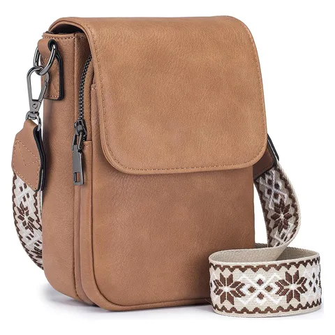 Women's Commuting PU Leather Mobile Phone Crossbody Bag Large Capacity RFID Protection Multi-functional Shoulder Bag With Wide Strap