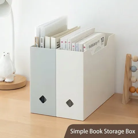 Minimalist Plastic Desktop Book Storage Box File Organizer Case With Diamond Handle For Student Office Bookshelf Home Desk Organization