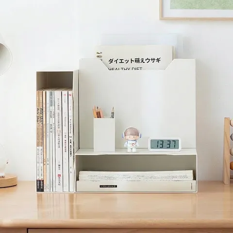 Minimalist Plastic Desktop Book Storage Box File Organizer Case With Diamond Handle For Student Office Bookshelf Home Desk Organization