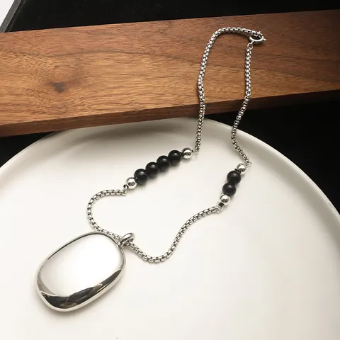 Halskette Im Koreanischen Stil Mit Spiegelpoliertem Kieselanhänger Kupferkette Achat Süßwasserperle Strass Schmuck
