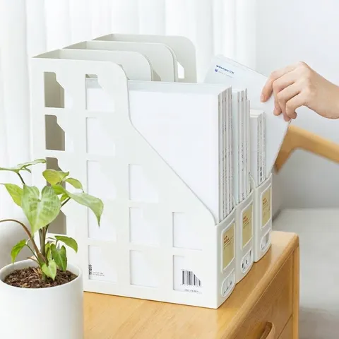 Modern Minimalist Plastic Hollow Bookends Desk Organizer File Storage Rack With Label Slot For School Office Desktop