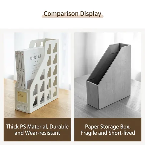 Modern Minimalist Plastic Hollow Bookends Desk Organizer File Storage Rack With Label Slot For School Office Desktop