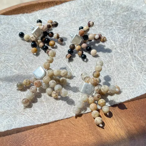 Φυσικό Zebra Stone Bodhi Stone Beaded Φούντα Κολιέ για Γυναίκες Ρετρό Προσωπικότητα Ρυθμιζόμενο Μακρύ Κολιέ Σκουλαρίκια Κοσμήματα