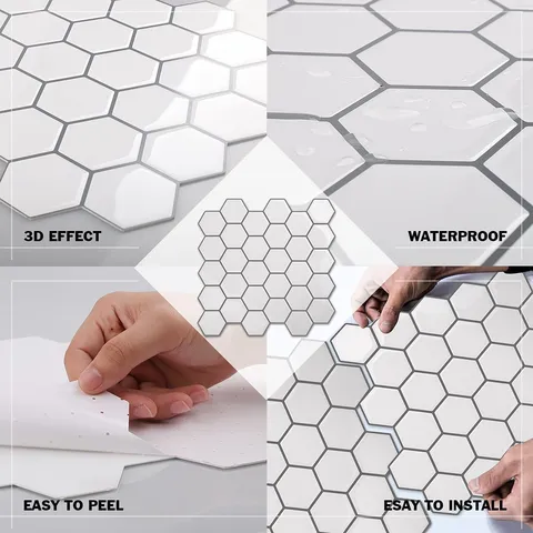 3D Esagonale Metropolitana Mattone Piastrella Adesivi Murali Impermeabile Resistente all'Olio PET Autoadesivo Parete Decor Bagno Cucina Piastrelle
