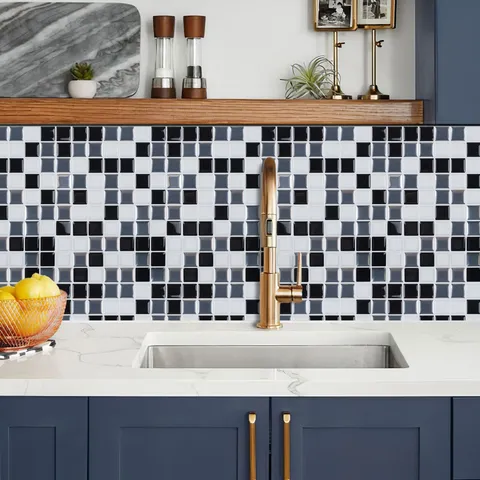 Adesivo da Parete Mosaico Bianco e Nero Moderno Minimalista 3D Epossidico Autoadesivo Piastrelle per Cucina Bagno Decorazione Casa
