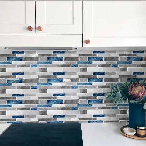 3D Mosaico Adesivo da Parete Autoadesivo Cristallo Epossidico Adesivo per Piastrelle Impermeabile Olio Prova Cucina Bagno Decorazione Blu Zaffiro