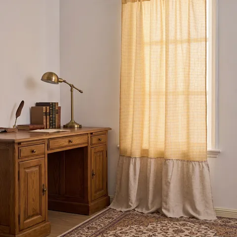 Pastoral Gelb Gingham Rüschen Vorhänge Polyester Baumwolle Karo Patchwork Halbverdunkelung Fenster Vorhänge Für Schlafzimmer Dekor