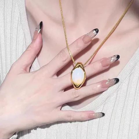 Vintage Vergoldete Kupfer Oval Protein Achat Stein Anhänger Halskette Für Damen Lange Pullover Kette Retro Schmuck Weihnachtsgeschenk