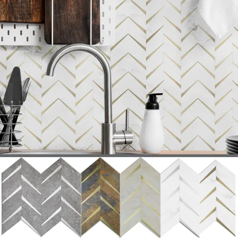 Adesivo da Parete Mosaico in Metallo 3D Chevron Autoadesivo in PVC Pannello Paraschizzi Impermeabile per Decorazione Casa