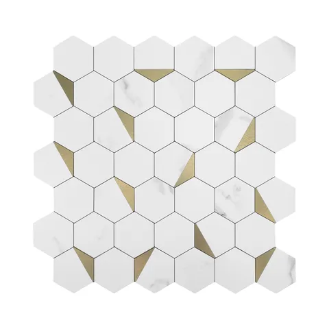 Piastrelle da Parete Mosaico in Metallo Autoadesive Trama Marmo Esagonale Adesivi Murali Impermeabili per Cucina Bagno