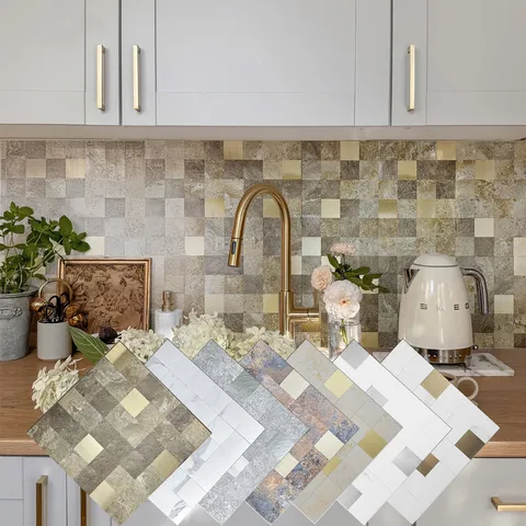 Piastrelle da Parete Adesive a Mosaico Geometrico Moderno Impermeabili Autoadesive con Motivo in Finto Marmo per Cucina Bagno Ristrutturazione Interna