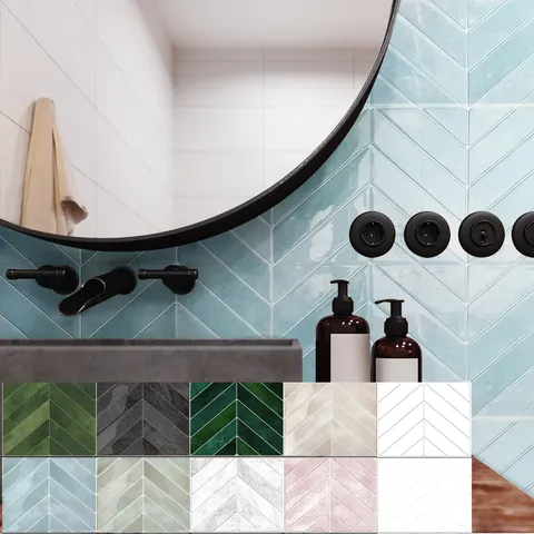 Piastrelle Adesive 3D a Lisca di Pesce in PU PET Impermeabili Resistenti all'Olio Adesivo Murale Autoadesivo per Decorazione Cucina Bagno