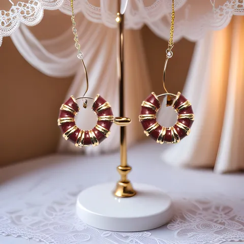 French Vintage Ancora Red Enamel Hoop Earrings Elegant Unique Spiral Stripe Copper Earrings For Women Fashion Jewelry Accessories
