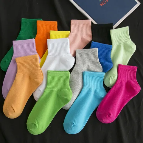 Damen Low Cut Kurze Socken Preppy-Stil Bonbonfarben Einfarbig Atmungsaktiv Sportliche Lässige Gerippte Bündchen Socken