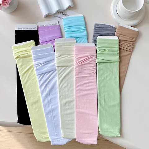 Women's Casual Viscose Candy Color Thin Breathable Calf Socks Sweet Lolita Style Crew Socks