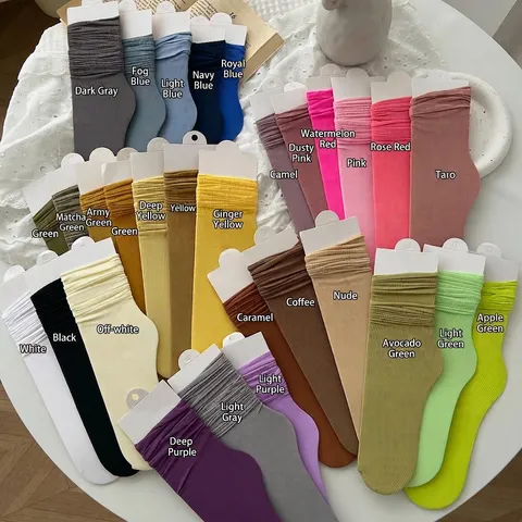 Women Slouch Socks Summer Thin Velvet Candy Color Ribbed Mid-Calf Socks Breathable Elastic Stackable Fashion Casual Socks