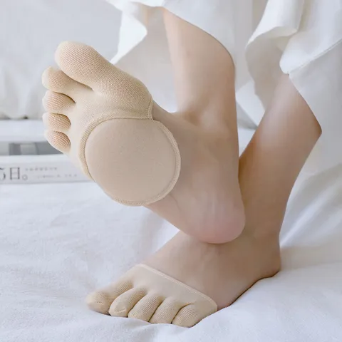 Calcetines Invisibles de Cinco Dedos de Media Palma para Mujer Delgados Escotados Fishmouth Tacones Altos Almohadillas Antepié Transpirables