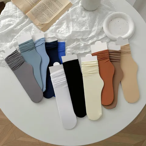 Women Slouch Socks Summer Thin Velvet Candy Color Ribbed Mid-Calf Socks Breathable Elastic Stackable Fashion Casual Socks