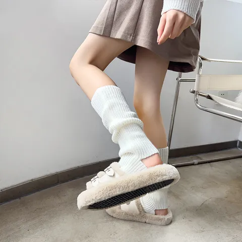 Women Winter Warm Solid Color Thick Knit Over The Knee Leg Warmers JK College Style Y2K Slouch Socks Fashion Hosiery
