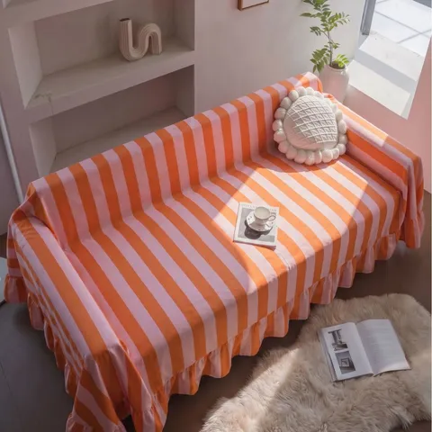 Funda de Sofá de Terciopelo a Rayas Grueso Con Volantes Protector de Muebles Antiarrugas Mantel Rectangular Decoración
