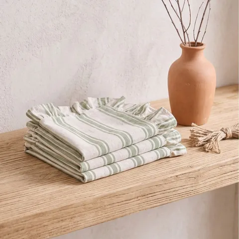 Ruffle Trim Striped Place Mat Cotton Blend Heat Resistant Decorative Table Napkin For Restaurant Hotel Home Dining Table Decor