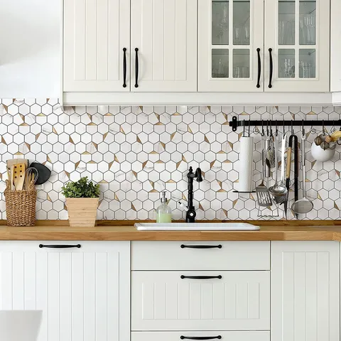3D Mosaic Wall Sticker Self-Adhesive Waterproof Kitchen Backsplash Tile PVC Aluminum Metal Wall Decal For Bathroom Living Room Home Decor