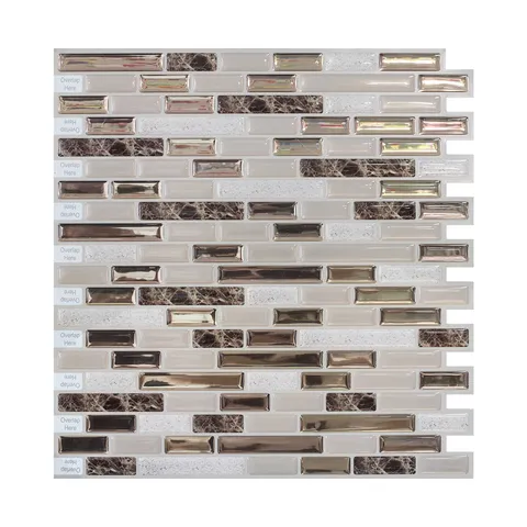 Adesivo Murale 3D Mosaico Oro Impermeabile Oleorepellente Autoadesivo PET Piastrella Decalcomania Per Cucina Bagno Casa