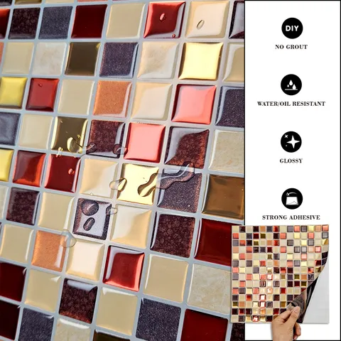 3D Epoxy Mosaic Wall Stickers Self Adhesive Waterproof Oil Proof Wall Tiles For Kitchen Bathroom Home Decor DIY Backsplash