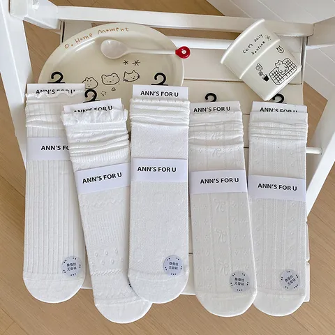 Calcetines de Media Pantorrilla de Seda de Morera para Mujer Blanco Calado Transpirable Sin Costuras Calcetines Crew Estilo Chica Suave Moda Japonesa