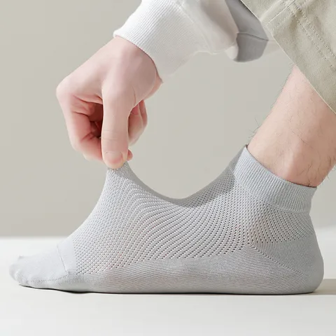 Men's Casual Solid Color Mesh Breathable Thin Low-Cut Short Socks Sweat-Absorbing Versatile Business Boat Socks