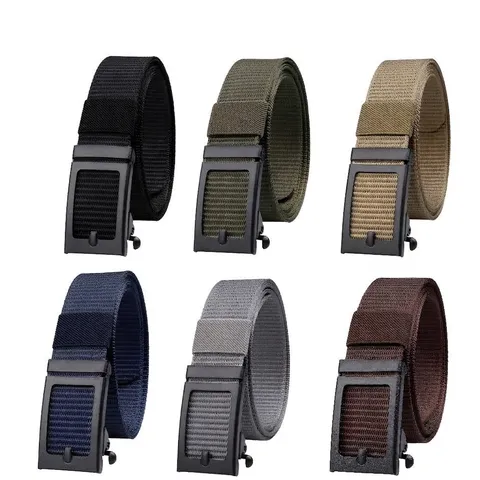 Men Tactical Belt Thickened Imitation Nylon Woven Outdoor Belt With Iron Automatic Buckle Adjustable Military Waistband