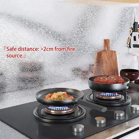 Adhesivo de Pared Antigrasa para Cocina Autoadhesivo de Papel de Aluminio Resistente al Calor Película Protectora