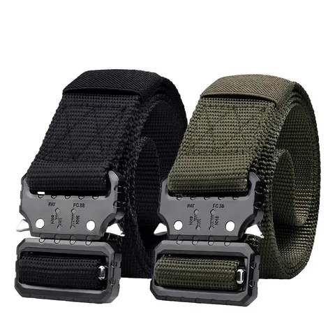 Men's Tactical Belt With Cobra Style Quick Release Alloy Buckle Heavy Duty Nylon Military Outdoor Web Belt For Training Hiking