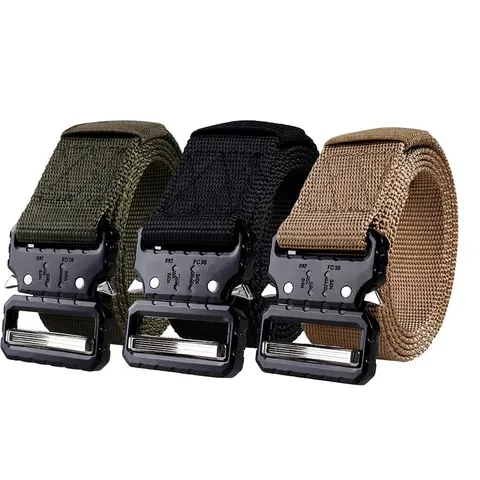 Men's Tactical Belt With Cobra Style Quick Release Alloy Buckle Heavy Duty Nylon Military Outdoor Web Belt For Training Hiking