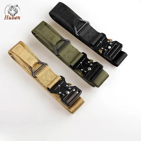 Tactical Belt Cobra Buckle Heavy Duty Nylon Webbing Belt For Men Outdoor Military Rescue Combat Quick Release Belt With D-Ring