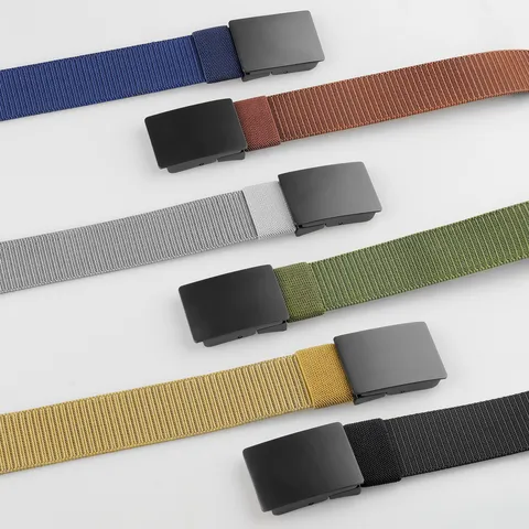 Men's Automatic Buckle Nylon Belt Casual Tactical Work Waist Belt For Jeans Adjustable No Hole Woven Belt Outdoor Accessory