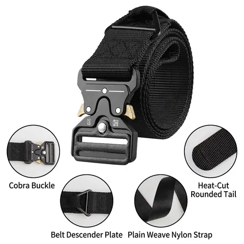 Tactical Belt Cobra Buckle Heavy Duty Nylon Webbing Belt For Men Outdoor Military Rescue Combat Quick Release Belt With D-Ring