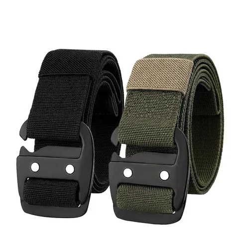 Men Elastic Tactical Belt Alloy Hook Buckle Stretch Woven Waist Belt For Outdoor Casual Military Style Heavy Duty Belt