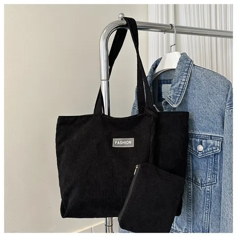 Bolso Tote de Pana de Gran Capacidad para Mujer Bolso de Hombro de Estilo Urbano Minimalista Bolso de Mano Casual Con Bolsa Pequeña Tela Suave