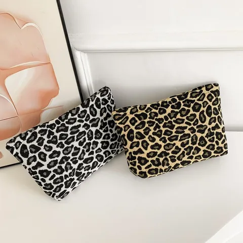 Damen Leopardenmuster Kosmetiktasche Große Kapazität Jacquard Make-up Beutel Mode Reißverschluss Reise Clutch Bag
