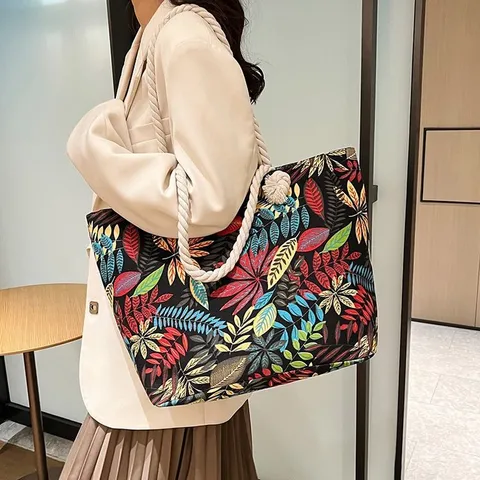 Bolso Tote de Lona para Mujer Estilo Étnico Gran Capacidad Bolso de Hombro Estampado Bohemio Moda Bolso de Mano Diario Viaje Compras