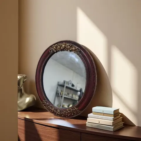 European Vintage Resin Carved Floral Photo Frame Tabletop Decorative Mirror Wine Red Gold Picture Frame Living Room Bedroom Home Decor Gift