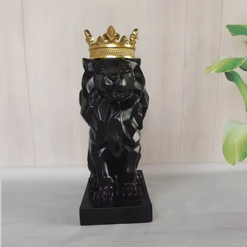 Modern Geometric Lion Statue With Gold Crown Resin Animal Figurine Sculpture Desktop Ornament Luxury Home Office Decoration Gift