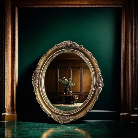 Baroque Vintage Resin Oval Wall Mirror Decorative Desktop Makeup Mirror For Living Room Bedroom Entryway Home Decor