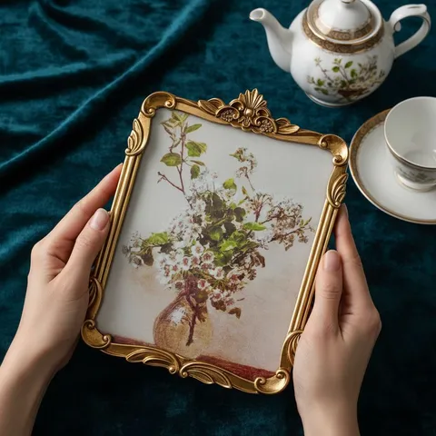 French Vintage Luxury Resin Carved Gold Picture Frame Begonia Floral Bird Decorative Painting Wall Desktop Art Ornament