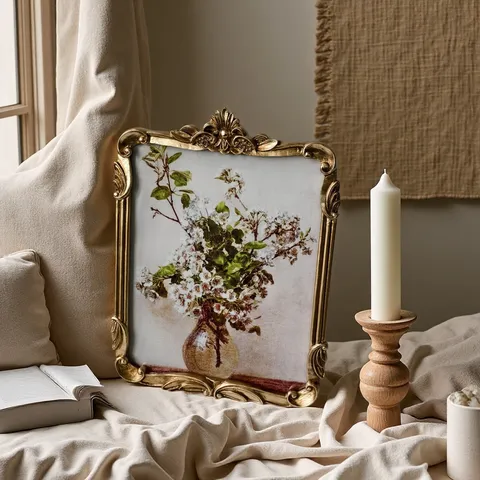 French Vintage Luxury Resin Carved Gold Picture Frame Begonia Floral Bird Decorative Painting Wall Desktop Art Ornament