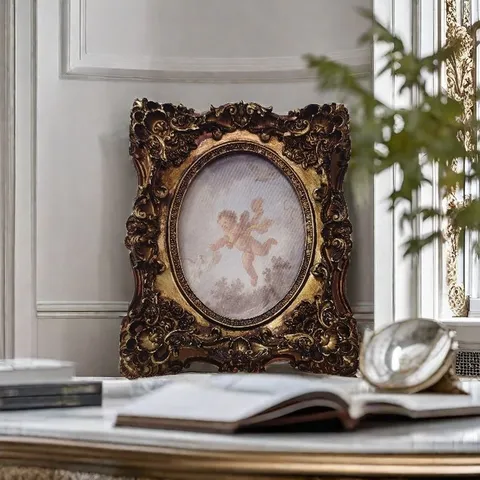 European Retro Carved Resin Photo Frame Baroque Antique Gold Angel Cupid Decorative Painting Wall Tabletop Home Decor