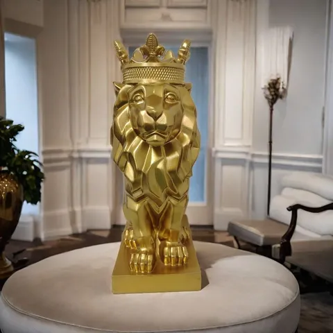 Geometric Resin Crowned Lion Statue Luxury Animal Sculpture Nordic Home Decor Ornament For Living Room Entrance Bedroom Art Figurine Gift